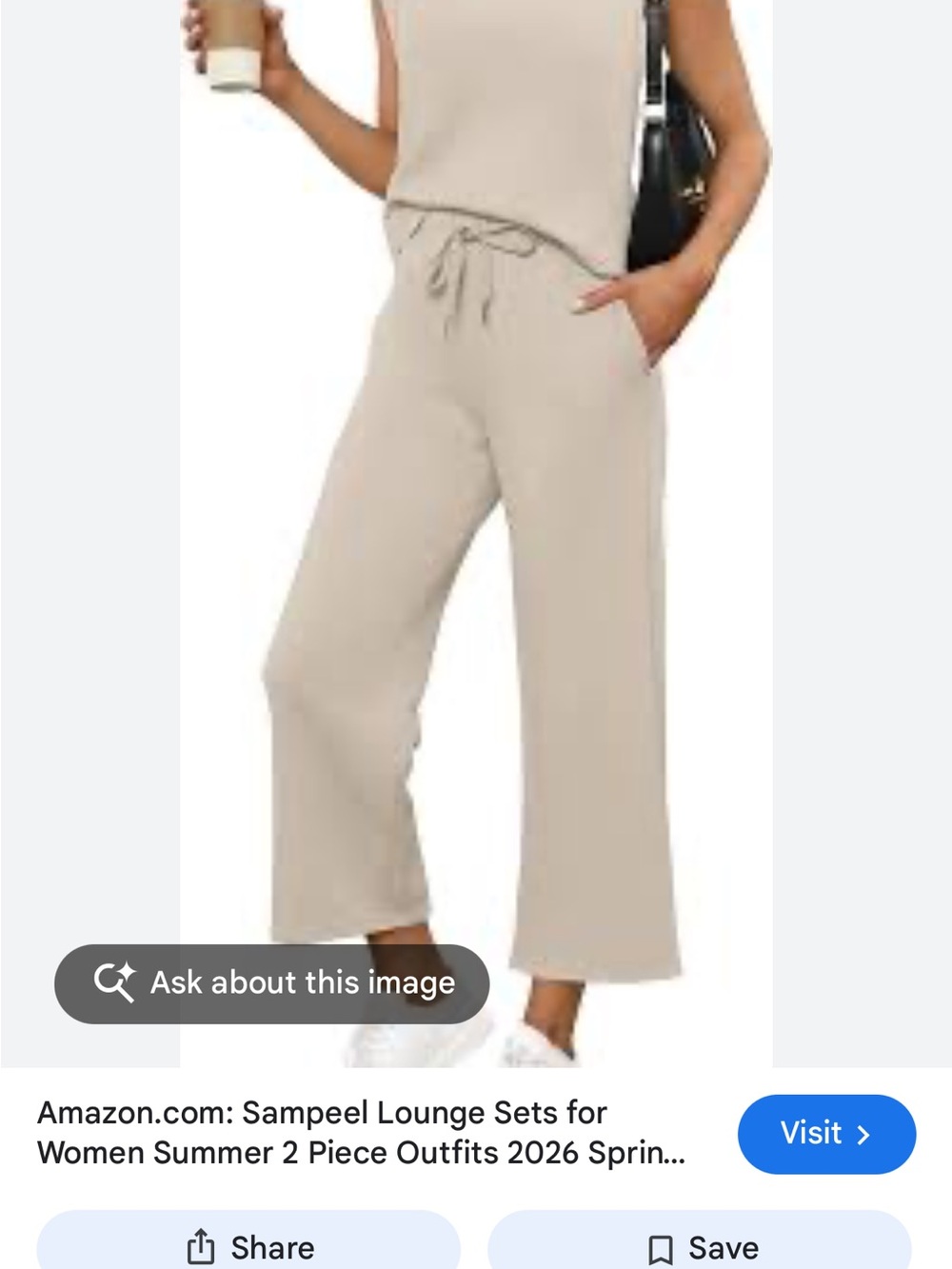 Sampeel 2 piece lounge set oversized short sleeve top wide leg crop pants beige